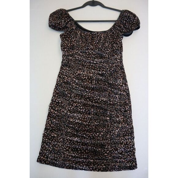 BCBGeneration Women's Sz XS Leopard Printed Ruched Mesh Bodycon Mini Dress - Picture 7 of 12
